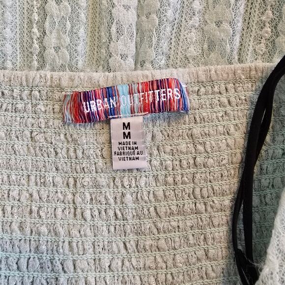 Urban Outfitters Blue Lace Mini Dress M Black Trim Ruffle Hem - Picture 3 of 4